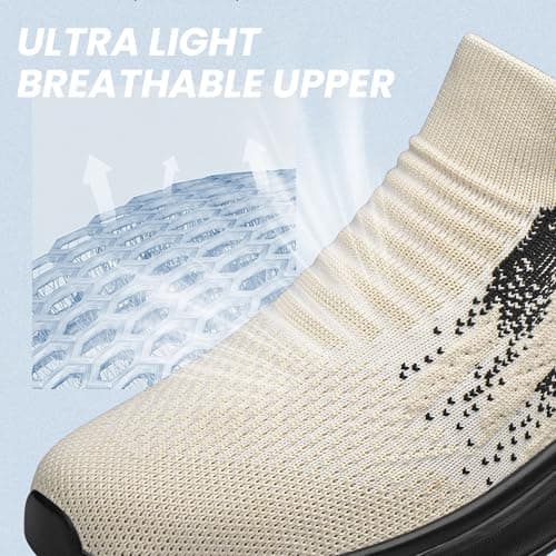 SURFING TREE Mens Walking Trainers Non-Slip Casual Comfortable Work Athletic Cuhioning Trainers Ultra Lightweight Tennis Running Shoes Beige Size 10 — view 4