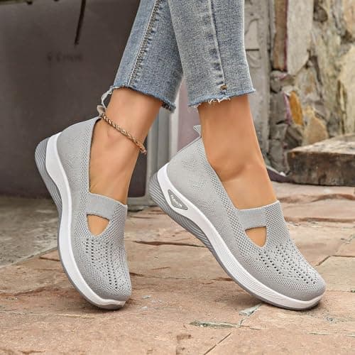 Women's Woven Orthopedic Breathable Soft Sole Shoes Walking Slip on Shoes Hands Free Slip in Casual Sneakers Arch Support Stretch Shoes — view 4