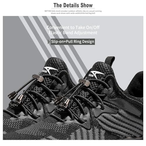 Elaphurus Kids Trainers Mesh Running Shoes Casual Sneaker Lighweight Athletic Shoes for Boys Girls ,BlackAll Black, 5 UK — view 5