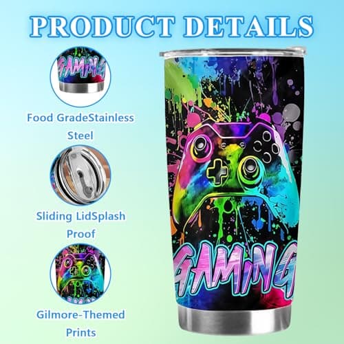 Insulated Gamer Cup, Boys Gamer Cups Tumbler Cup Kids, Gamer Travel Mug 20oz with Lid and Straw, Stainless Steel Gaming Travel Mugs for Hot Drinks, Ideas Gamer Gifts for Boys Teenage Home Picnic — view 2