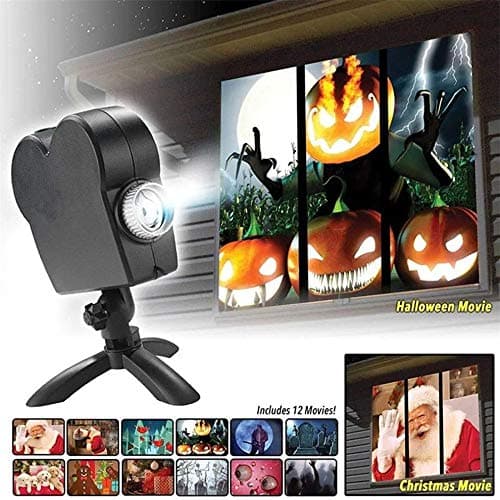 Christmas Halloween Window Projector Lights,12 Movies Festival LED Projection Decoration Spotlight,Switch Between 6Christmas＆6Halloween, for Indoor Outdoor Party Turns Your Windows into Movie — view 4