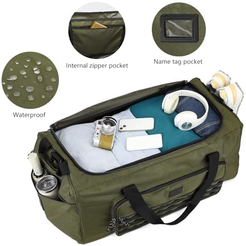 125L Extra Large Travel Duffle Bag for Men Women, Heavy Duty Sports Holdall Gym Bag with Shoulder Strap, Tactical Equipment Duffel Bags for Military, Weekend, Overnight, Camping, Green — view 4