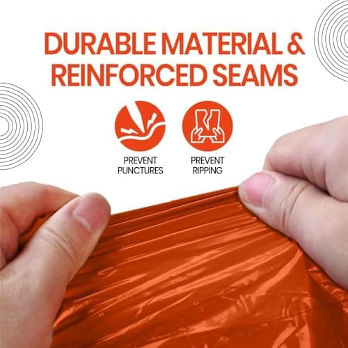 Emergency Survival Poncho (4pc) Thermal Mylar Foil Coating Blanket for Heat Retention and Rain | Reversible with Hood | Waterproof, Windproof, Portable (UK, Numeric, 40, Regular, Regular, orange) — view 5