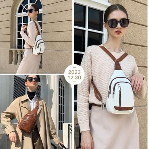 Travistar Sling Bag for Women Trendy Small Sling Backpack Crossbody Purse Faux Leather Cross Body Bag Fanny Packs with 2 Removable & Adjustable Strap Anti Theft Chest Belt Sash Bags for Travel Hiking — view 2