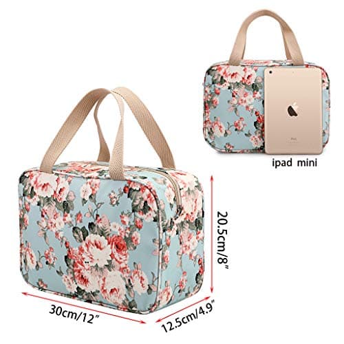 IGNPION Woman Large Travel Toiletry Bag Waterproof Wash Bag Make up Organizer Bag Cosmetic Bag Swimming Gym Bag (Light Blue Flower) — view 2