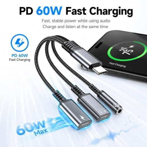 Hyleon 3-in-1 USB C to 3.5mm Headphone & Charger Adapter — view 4