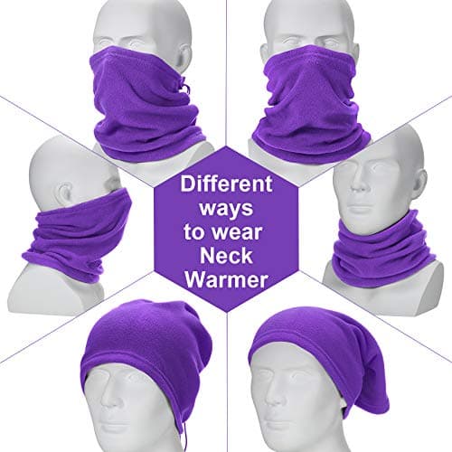 Hicarer 4 Pieces Winter Fleece Neck Warmer Snoods for Men Women Gaiter Thick Thermal Windproof Ski Neck Scarf Balaclava(Fluorescent Green, Purple, Lake Blue, Rose Red) — view 3
