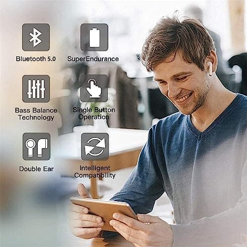 MELARQT Wireless Earbuds, Wireless Headphones Bluetooth 5.0 Headphones 3D HiFi Stereo Headphones Noise Cancellation in-Ear Built-in Mic with Charging Case, IPX7 Waterproof for Work, Travel (White) — view 5