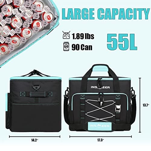 INSMEER Large Cool Bag 55L/90 Cans, XXL Insulated Cooler Bag Leakproof, Thermal Faily Picnic Bag with Adjustable Padded Strap&Bottle Opener, Foldable Soft Cool Bags for Camping,Beach,Family,Shopping — view 2