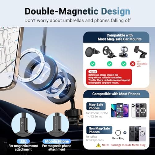 Double Magnetic Car Phone Umbrella,UPF45+ Sun Shade Shield for Driving Pink — view 2