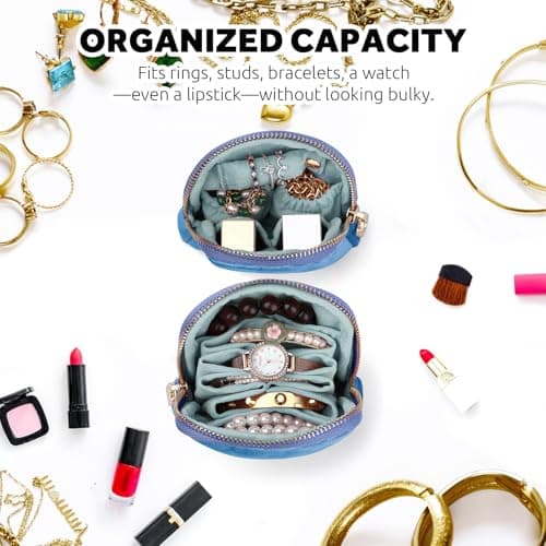 Lumayina 2-in-1 Small Travel Jewellery Organiser, Detachable Velvet Bag Set — view 2