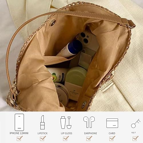 Skyearman Ladies Straw Shoulder Bag For Women Summer Beach Bag Large Fashion Shoulder Bag Straw Bag Hand-woven Handbags for Work Beach Trip Vacation (Blue) — view 4