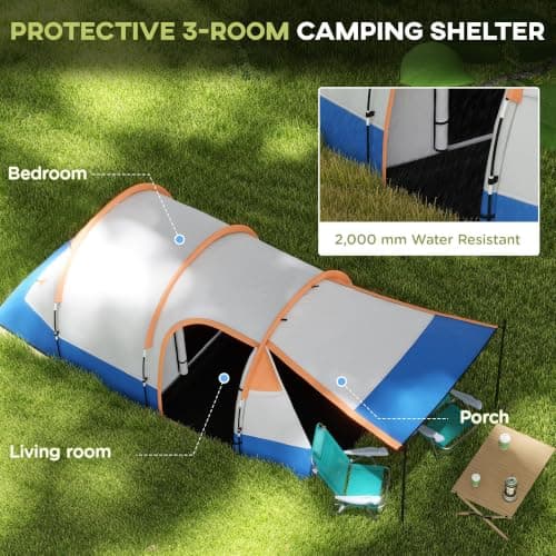 Outsunny 2 Man Camping Tent Tunnel Tent Large 420L x 200W x 150H cm Orange — view 3