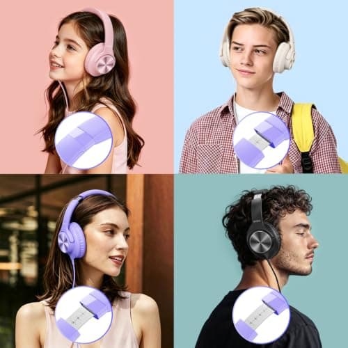 Wired Headphone with Mic, Over-Ear 3.5mm Corded Headphone for School Purple — view 6
