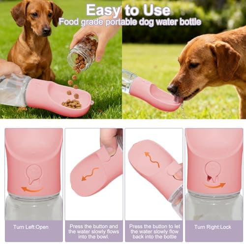 Dog Water Bottle 3in1 Portable Drink Bottle Bowl with Food Container Pink — view 4