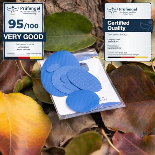 aZengear Self-Adhesive Repair Patches (30+ Colours) for Down Jackets, Puffer Coats, Tents, Upholstery - Waterproof, Tear-Cold-Heat-Resistant Nylon Polyester Fabric (11 Pcs, Blue) — view 5