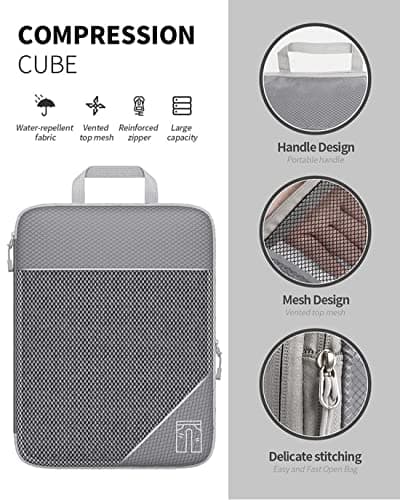 Ultralight Compression Packing Cubes for Travel Expandable Packing Organizers for carry on Suitcase 6 Set Compression Packing Cubes Travel Accessories (Grey,3Pcs) — view 3