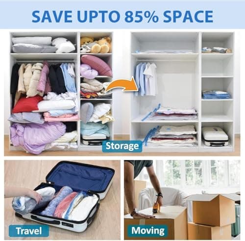 Vacuum Storage Bags Pack of 6 (2 Medium, 2 Large, 2 Jumbo) - Space-Saving Compression Bags with Airtight Seal - Reusable Zipper Bags for Clothes, Duvets, Bedding - Compatible with Vacuum Cleaner — view 3