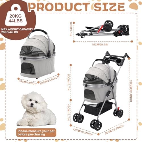 3-in-1 Foldable Pet Stroller with Detachable Carrier,Cup Holder&Storage Bag — view 2