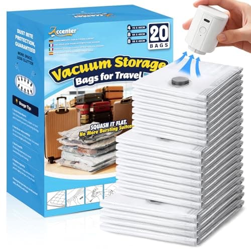 Accenter Vacuum Storage Bags with Pump for Travel,Space Saver Bags,20-Pack