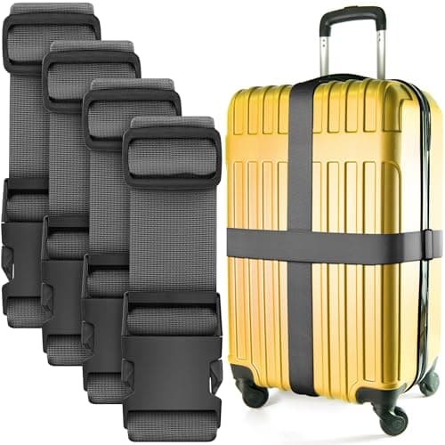 Luggage Straps for Suitcase - (Gray, 6.5 ft x 2 in, 4 Pack) - Strap for Suitcases - TSA Approved by BlueCosto