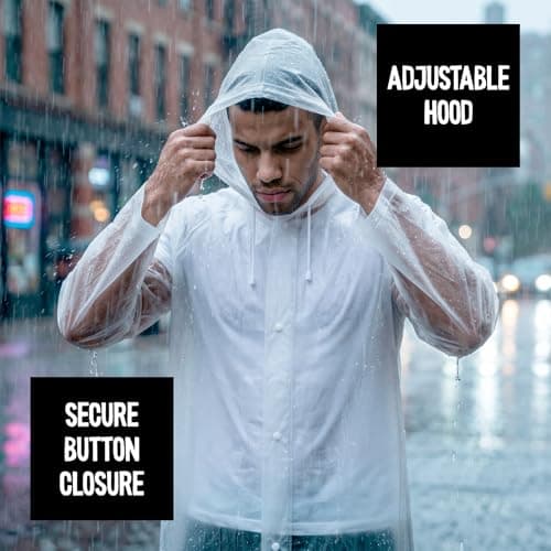 ZENO Rain Coats (2 Pack) - Waterproof Reusable Rain Ponchos with Hood and Snap Buttons - Lightweight, Durable - Raincoat for Men & Women - Clear Unisex Design — view 4