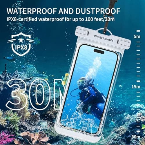 UNBREAKcable Waterproof Phone Pouch, 2-Pack IPX8 Waterproof Phone Case Dry Bag Swimming Travel, Underwater Case for iPhone 17 Air 16 15 14 13 Pro Max XR Samsung S25 S24 Ultra S21 Huawei P70 up to 7" — view 2