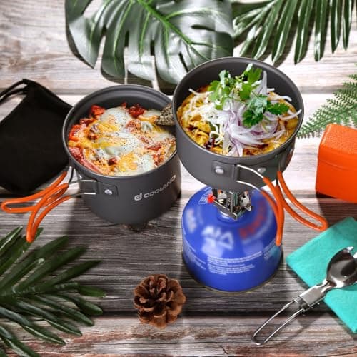 Odoland Camping Cookware Set With Stove for 1-2 People - Portable Campfire Stainless Steel Cook Gear Traveling Cooking Equipment Utensils Outdoor Cooking Kit for Trekking Hiking Picnic — view 6