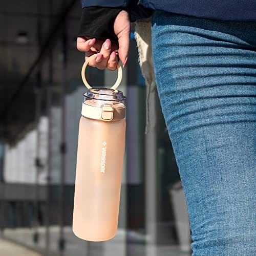 Wessper Water Bottle Borosilicate Glass, Water Bottle BPA-free with Filter 680 ml + Activated Carbon Filter Straw | for Family Life, Camping, Yoga, Fitness, Outdoor – Beige — view 6