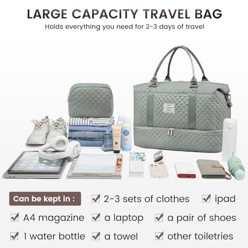 LOVEVOOK Travel Bags for Women, Large Weekend Overnight Holdall Duffel Bag with Shoe Compartment, Hospital Maternity Bag with Toiletry Bag Waterproof Cabin Carry on Hand Luggage Bag for Travel Sports — view 6