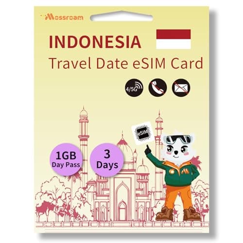 Indonesia Travel eSIM – 1 GB 5G/4G LTE Data, 3 Days – Instant Activation, No Roaming Charges – Prepaid Plan for Tourists and Business Travelers