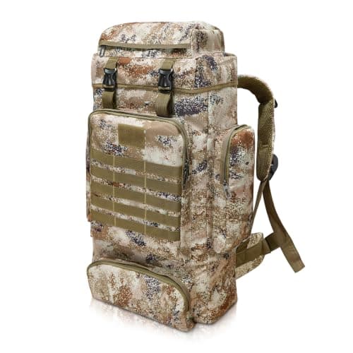 SUNDOY 80L Hiking Backpack, Large Capacity Camping Rucksack, 600D Outdoor Travel Pack with MOLLE System, Lightweight Trekking Backpack for Hiking, Camping & Backpacking (80L-Desert Camo)
