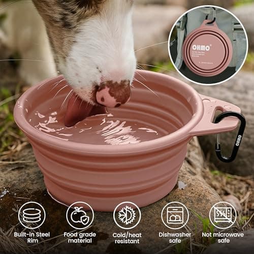 OHMO Collapsible Dog Bowl with Steel Ring, 400ml, 2pcs, Coral&Sage Green — view 6