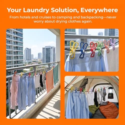 Rovelin 2 PCS Portable Travel Washing Line with12 Windproof Pegs — view 5