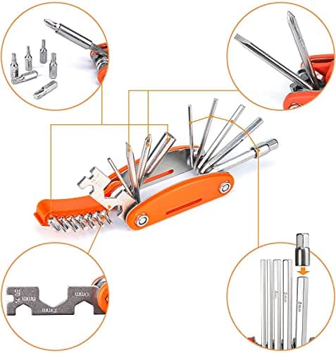 20 in 1 Bike Multitool with Bike Bone Wrench Portable Bicycle Repair Tool Kit Cycling Mechanic Multifunction Repair Tool Set Folding Metric Maintenance Accessories for Mountain Road Bike MTB — view 3