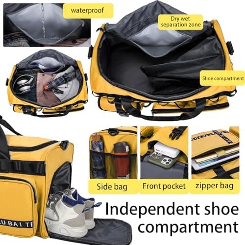 AUNGKWANG Sports Bag for Women and Men, XXL Sports Gym Bags, 65L Waterproof Travel Bag, with Shoe Compartment and Wet Pocket, Large Holdall, Cabin, Gym Bags, for Travel, Fitness, Sport — view 5