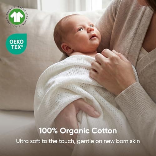 Bloomsbury Mill - Cellular Blankets Baby - 100% Organic Cotton - 2 Pack - Cloud - White - Newborn Essentials - Soft Breathable Baby Blankets for Pram, Cot, Moses Basket - 75x95cm — view 2