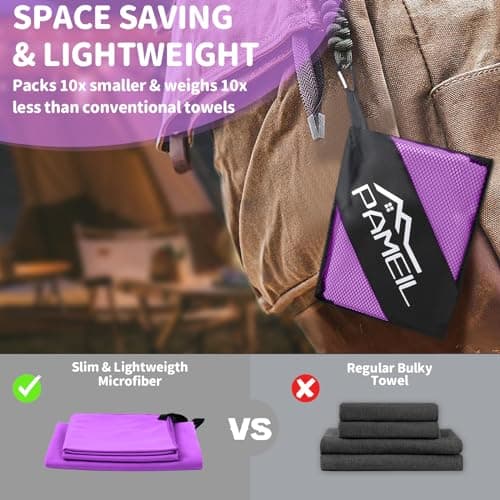 Pameil Microfibre Towel,3 Set(80 x 40cm x2 +160 x 80cm) Large Microfibre,Quick Dry Towel,Gym Workout Travel Swimming Beach Camp Outdoor Hiking (Light purple) — view 4