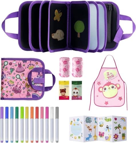 DoGeek Upgrade Erasable Doodle Books, Double-Sided Kids' Drawing Writing Boards with 12 Coloring Pens,Portable Learning Drawing Pad,Kids Plane Activities Toys Birthday Gifts for 3-8 Years Boy/Girls