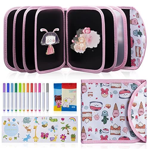 DoGeek Erasable Drawing Pad, Portable Reusable Drawing Board, Crazy Food Travel Toys Doodle Book for Kids 3 4 5 6 7 8 Year Old Boy Girl Birthday Gifts, 14 Pages for Magic Drawing with 12 Pens