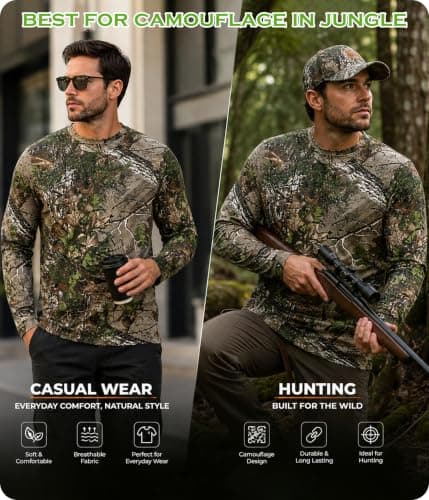Men's Jungle Army Military Style Camouflage T-Shirt Real Tree Camo Print Hunting Hiking Camping Gym Running Sportswear Long Short Sleeveless Top Summer Vest (XXL, Full Sleeve) — view 4