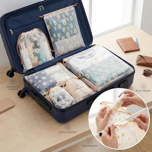 Gaomumu 5PCS Frosted Daisy Drawstring Storage Bags, Reusable Heavy Duty EVA Travel Shoe Pouch, Waterproof Clothes Cosmetic Organizer,Suitable for Toiletries, Gym, Home Organisation,Travelling — view 4
