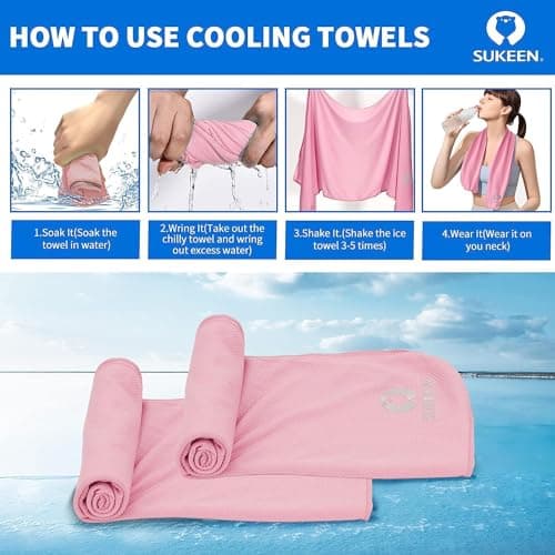 Sukeen 4 Pack Cooling Towel (40''x12'') Sweat，Quick-Drying Neck Cooling Wraps，Soft & Breathable Chilly Sports Towel Yoga，Sport，Running，Cooking，Macaron Pink/Macaron Blue/Lavender/Mint Green，4pcs — view 3