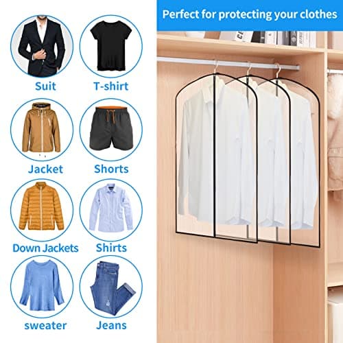 WAORZMK Garment Bags, 12 Pack 40 In Clear Plastic Suit Covers for Men Women — view 5