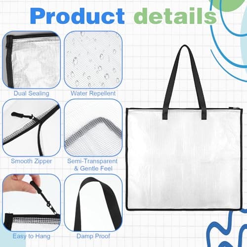 Andibro A2 Art Portfolio Folder Case, 19 x 25 Inch Clear Art Folder Portfolio Bags Carry Case with Handle and Zipper for Artwork Posters Scrapbooks Supplies — view 3