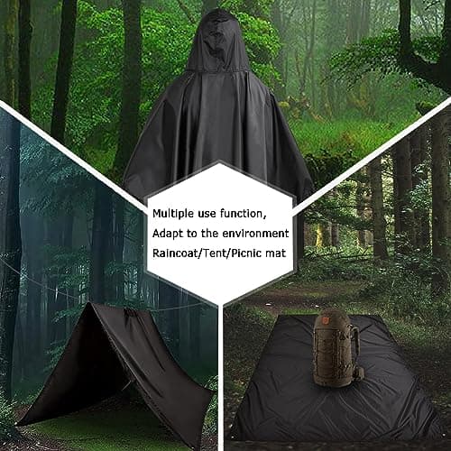 ZONGHUN Rain Poncho Adult Waterproof Raincoat Reusable Emergency Poncho for Men Women with Hood for Hiking, Camping, Outdoor Activities Black — view 3