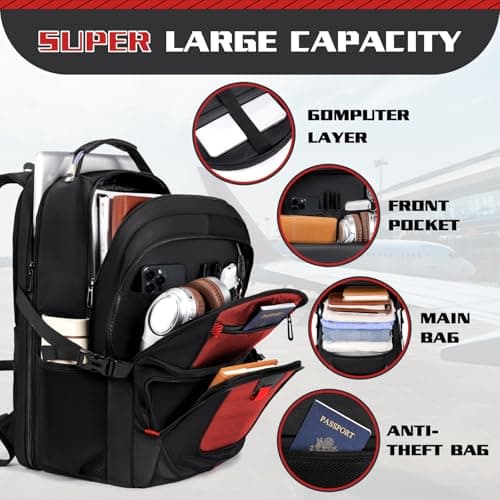 Z-MGKISS Travel Laptop Backpack for Men, Large 17.3" Anti-Theft Rucksack, TSA-Friendly Work Bag with USB Port, Overnight & College Computer Bag for Women, Red — view 3