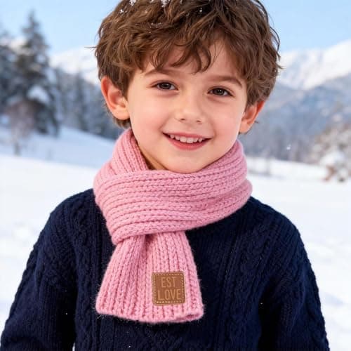 Toumett Kids Scarf,Kids Autumn Winter Knit Scarves,Boys Girls Scarf,Soft Knitted Neck Warmer Kids Scarf,Black/White/Pink Solid Scarf (Pink) — view 3