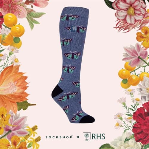 HEAT HOLDERS RHS The Royal Horticultural Society Women's Thermal Socks x RHS 1.6 TOG, Warm, Wellington Boot Socks, Fruit, Floral & Botanical Patterned, Gift, 1 Pair Size 4-8 Butterflies Denim 4-8 — view 5