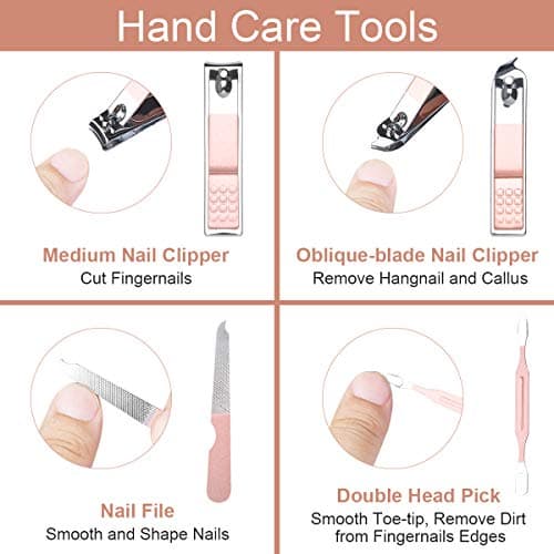 URAQT Professional Manicure Set, 7 pcs Portable Nail Clippers & Eyebrow Grooming Kit, Stainless Steel Nail Care Tools with Luxurious Leather Case for Travel & Home — view 4